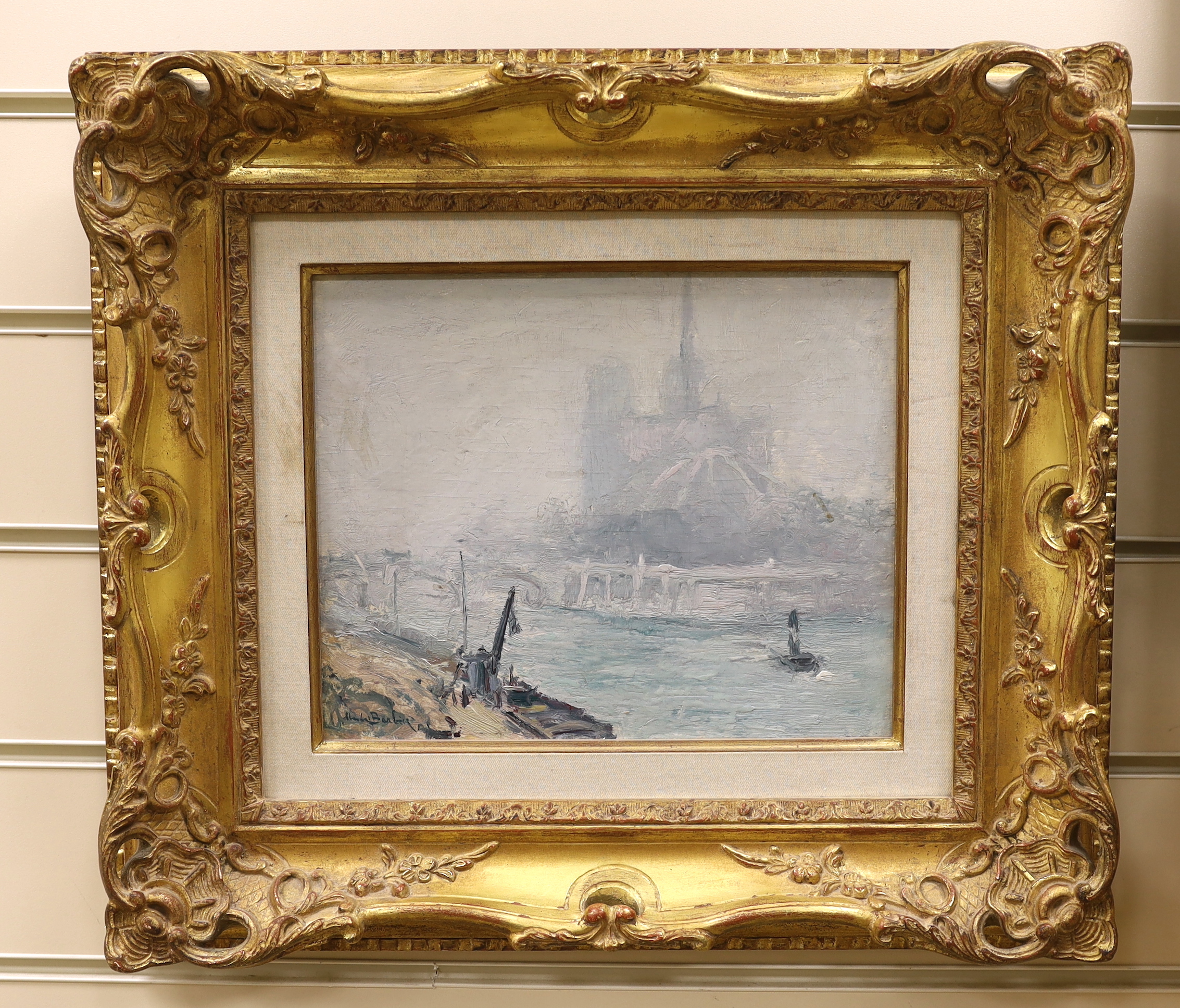 Andre Barbier (1883-1970), oil on board, 'Notre Dame, Paris', signed, gallery label verso, 21 x 26cm